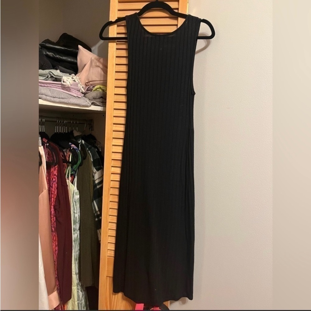 BP. Black Ribbed Sleeveless Midi Dress | Tulip Hem | Size Small - Picture 9 of 10